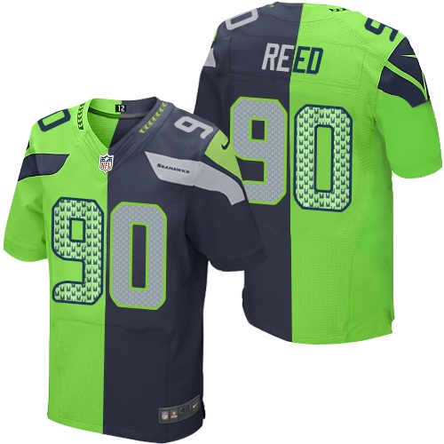 Men's Elite Jarran Reed Nike Jersey Navy/Green - #90 Split Fashion NFL Seattle Seahawks